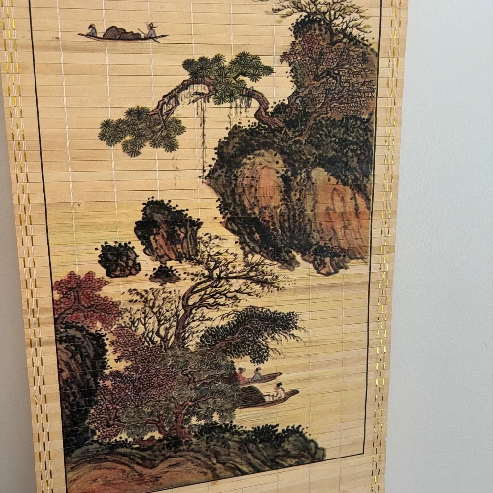 Vintage 1980 Asian Bamboo Hanging Scroll Wall Art 32 X 12.5 In Nature Chinese